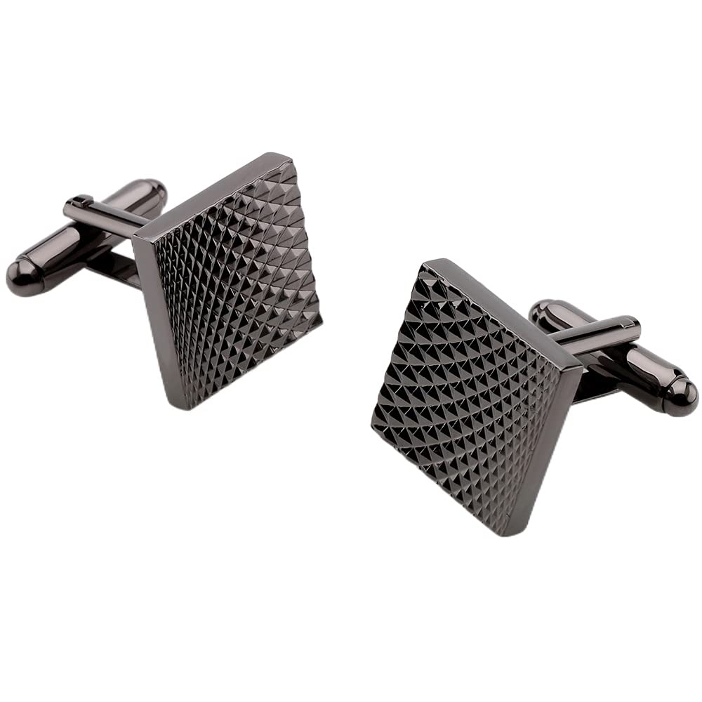 Rockyu メンズカフス 正方形デザインカフリンクス ブラック ゴールド ステンレス