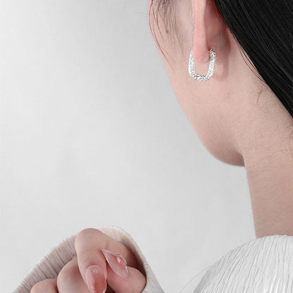 Rockyu シルバー925 不規則テクスチャー フープピアス 小さめハワイ風デザイン