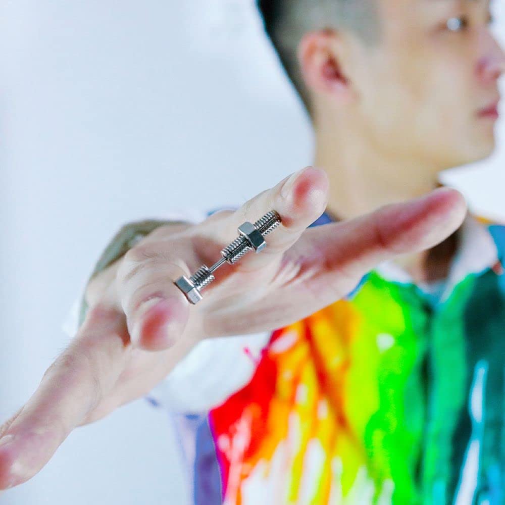 Rockyu ネジ型スタッドピアス メンズ チタン製 ブラック＆シルバー 金属アレルギー対応 スクリューデザイン