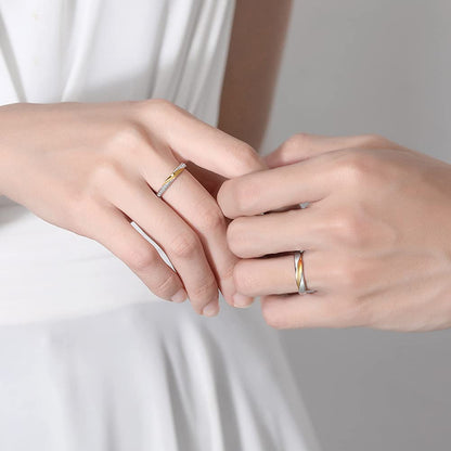 Rockyu ペアリング シルバー925｜メビウス風ツイストデザイン フリーサイズ指輪