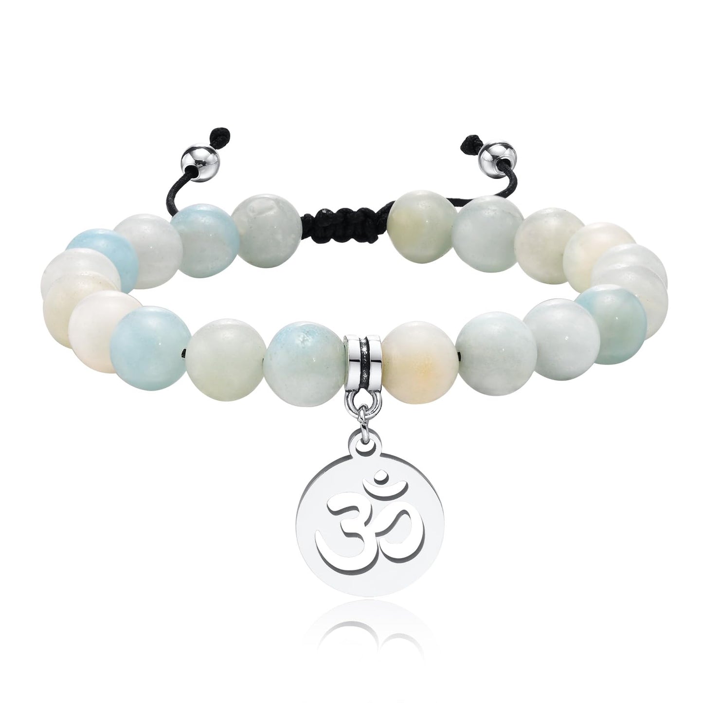 Rockyu レディース 天然石ブレスレット 蓮花・生命の樹・オームモチーフ ステンレスペンダント 金属アレルギー対応