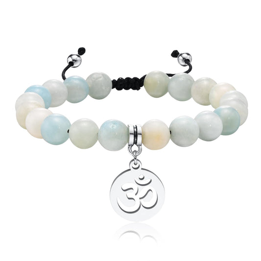 Rockyu レディース 天然石ブレスレット 蓮花・生命の樹・オームモチーフ ステンレスペンダント 金属アレルギー対応