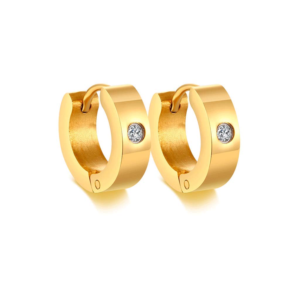 Rockyu サージカルステンレス フープピアス メンズ レディース 幅広 シンプル ジルコニア 金属アレルギー対応