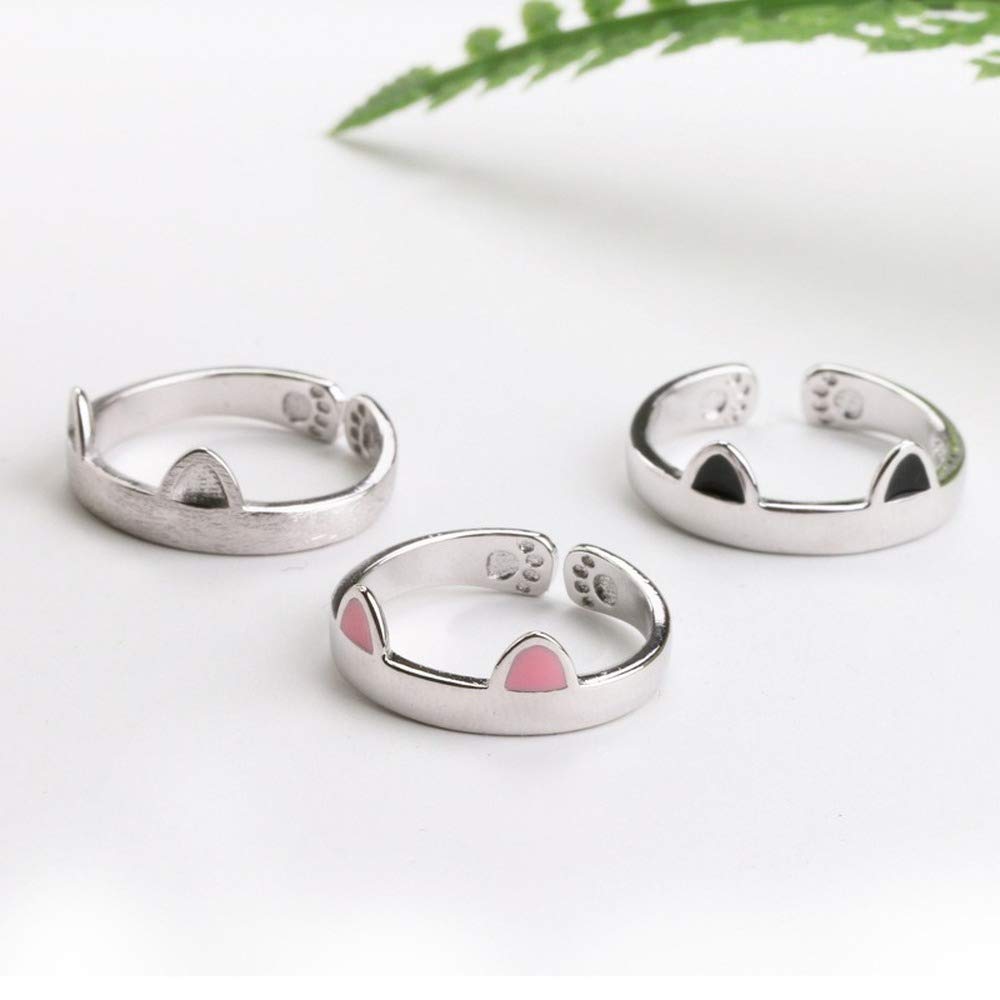 Rockyu 猫耳リング レディース シルバー925 フリーサイズ かわいい猫デザイン 指輪