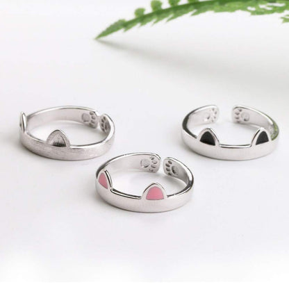 Rockyu 猫耳リング レディース シルバー925 フリーサイズ かわいい猫デザイン 指輪