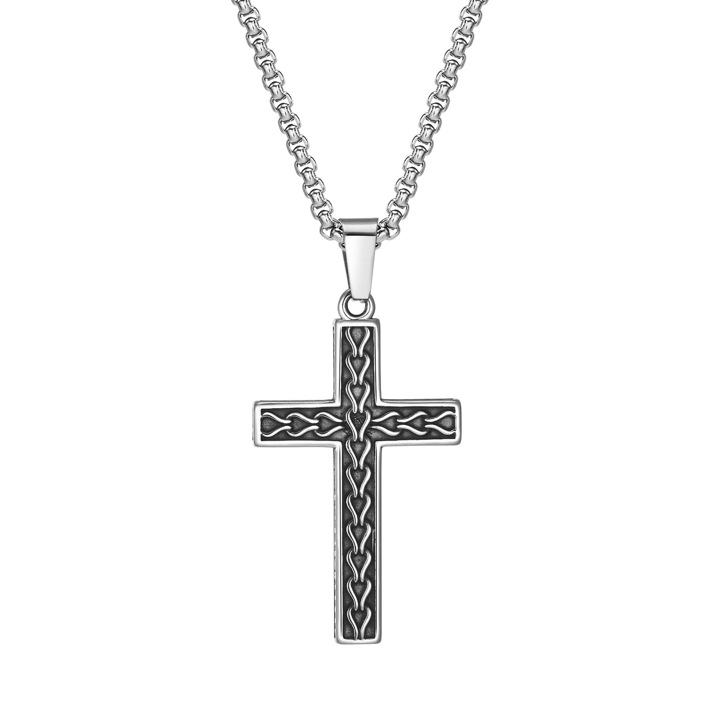 Rockyu ステンレス ヴィンテージクロス メンズネックレス ペンダント