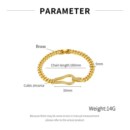 ブレスレット レディース ゴールド ジルコニア 馬蹄モチーフ 喜平チェーン