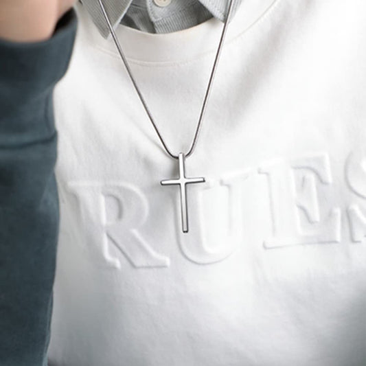 Rockyu ネックレス メンズ タングステン シルバー 十字架ペンダント 鏡面加工