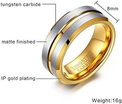 Rockyu タングステンリング メンズ ゴールド×シルバー 8mm幅 耐久性の高いデザイン