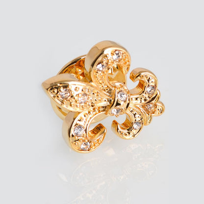 Rockyu メンズ ピンブローチ ゴールド 百合の花 ステンレス クリスタル