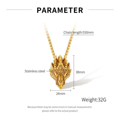 Rockyu ドラゴンヘッドネックレス ステンレス製 ロングチェーン