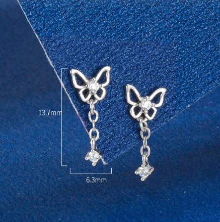 Rockyu ピアス レディース 925シルバー 蝶モチーフ 揺れるスタッド キュービックジルコニア