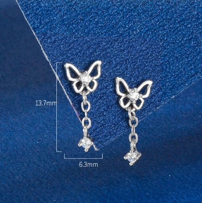 Rockyu ピアス レディース 925シルバー 蝶モチーフ 揺れるスタッド キュービックジルコニア