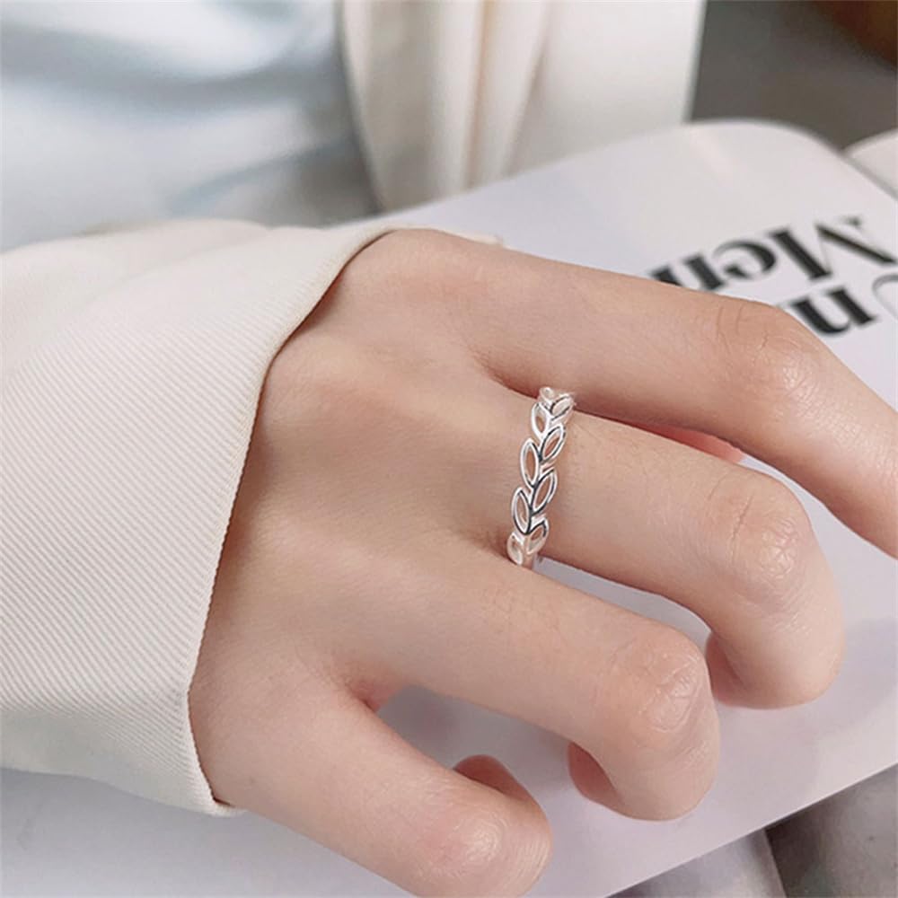 Rockyu 指輪 レディース フリーサイズ シルバー925 葉モチーフ リング 透かし彫り おしゃれ 幸運 プレゼント
