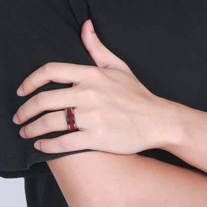 Rockyu タングステンウッドインレイリング メンズ｜8mm幅 シルバー×木目 マット仕上げ