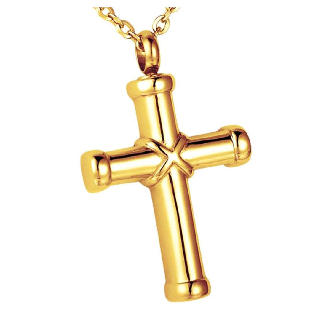 Rockyu クロス メモリアルネックレス｜ステンレス製 遺骨ペンダント メンズ