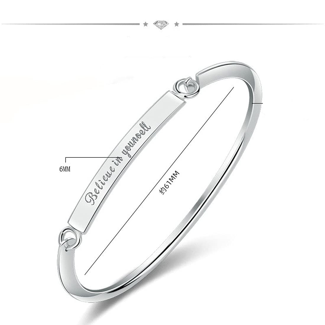 Rockyu レディースブレスレット チタン製 刻印メッセージバングル「Believe in yourself」 シルバー ゴールド ローズゴールド