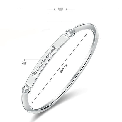 Rockyu レディースブレスレット チタン製 刻印メッセージバングル「Believe in yourself」 シルバー ゴールド ローズゴールド