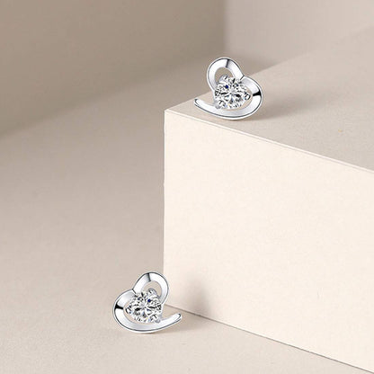 Rockyu ピアス レディース シルバー925 ハートモチーフ 一粒ジルコニア 両耳セット 純銀アクセサリー