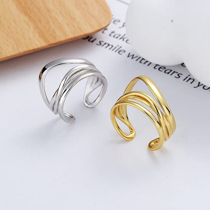 Rockyu レディース多連クロスリング フリーサイズ シルバー ゴールド 金属アレルギー対応