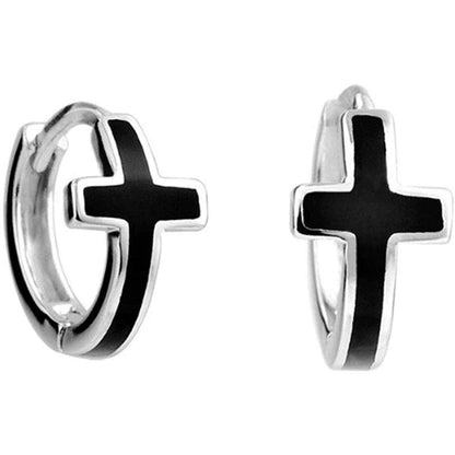 Rockyu ピアス メンズ レディース 十字架 クロス ブラック フープ リングピアス アクセサリー