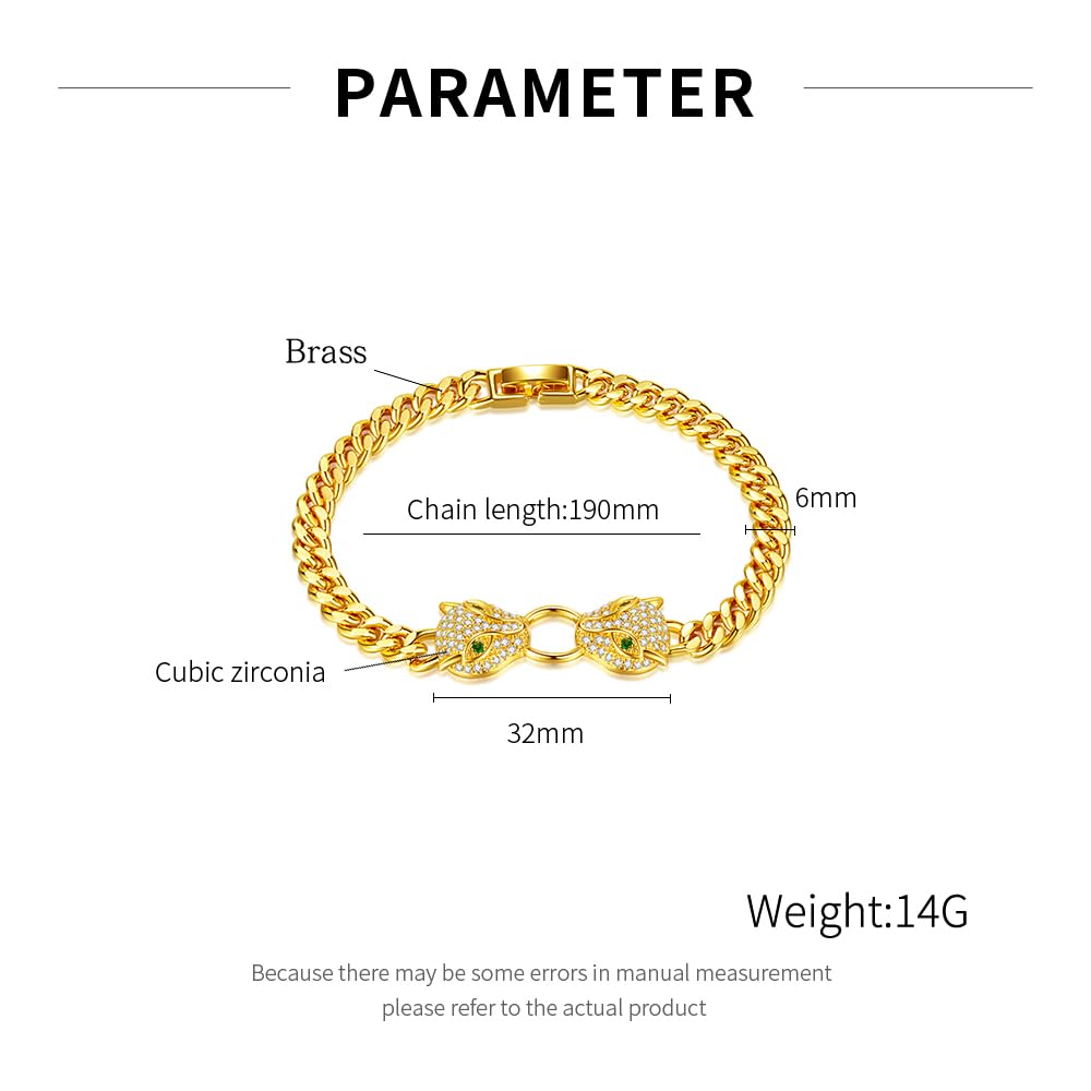 Rockyu ヒョウヘッド ゴールドブレスレット 喜平チェーン レディース