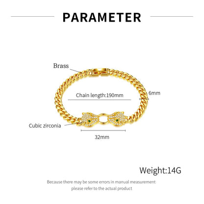 Rockyu ヒョウヘッド ゴールドブレスレット 喜平チェーン レディース