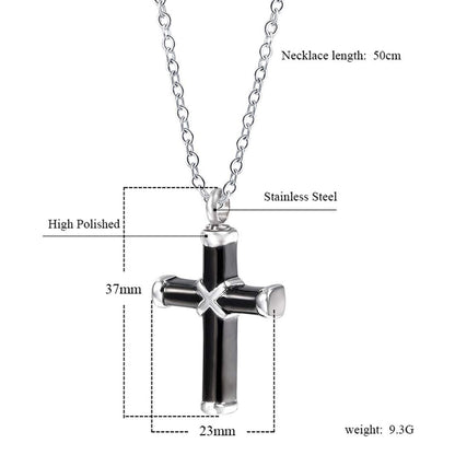 Rockyu クロス メモリアルネックレス｜ステンレス製 遺骨ペンダント メンズ