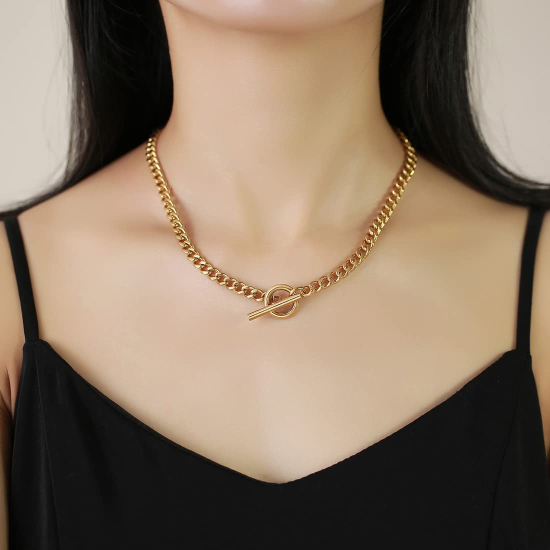 Rockyu ネックレス レディース ゴールド シルバー 喜平チェーン マンテルチョーカー チタン製 アクセサリー