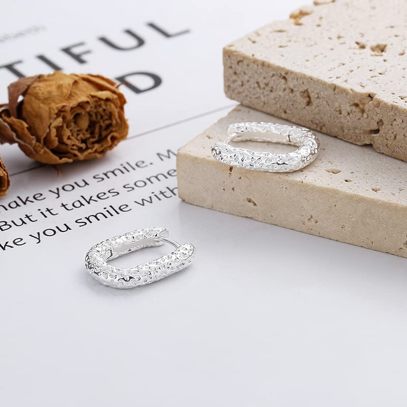 Rockyu シルバー925 不規則テクスチャー フープピアス 小さめハワイ風デザイン