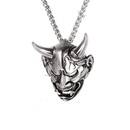 Rockyu 般若ネックレス メンズ｜鬼面デザイン 316Lステンレス 3色展開