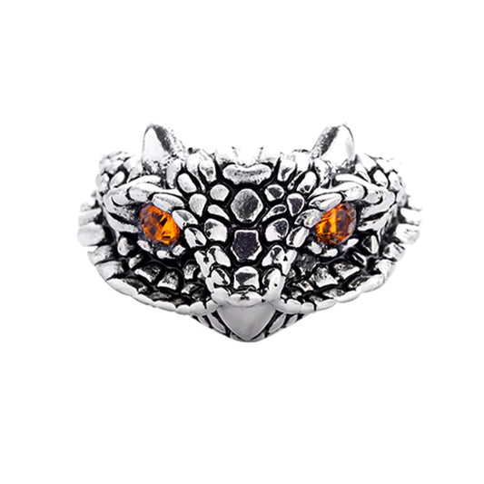 【龍眼輝く】スネークリング メンズ｜アンティーク風ステンレス製フリーサイズリング