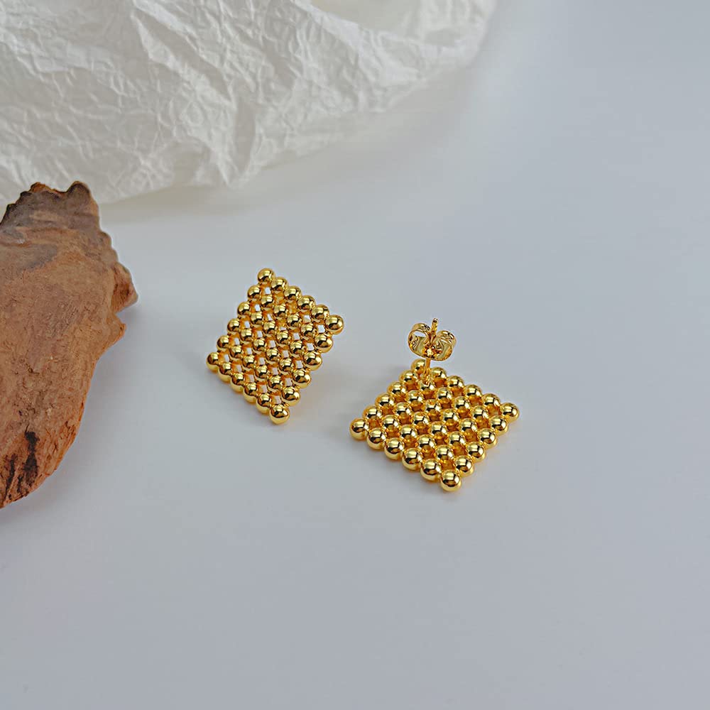 Rockyu ピアス レディース ゴールド ビーズデザイン ステンレス鋼 金属アレルギー対応 スタッドピアス 四角・三角・ハート 18Kメッキ