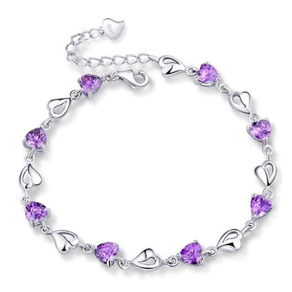 Rockyu ハートクリスタルブレスレット レディース – アレルギー対応 細身シルバーチェーン（全4色）