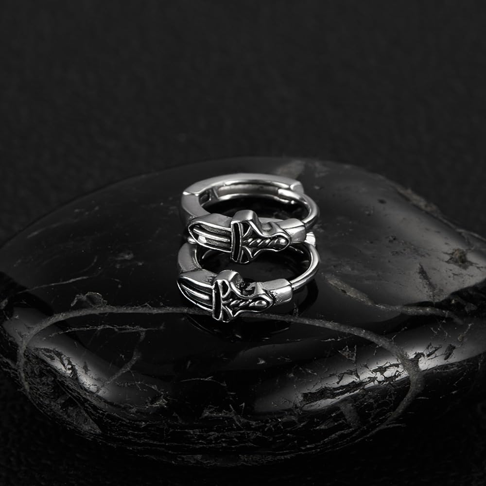 Rockyu ピアス メンズ ステンレス 片耳 剣モチーフ フープ型 シルバー アレルギー対応