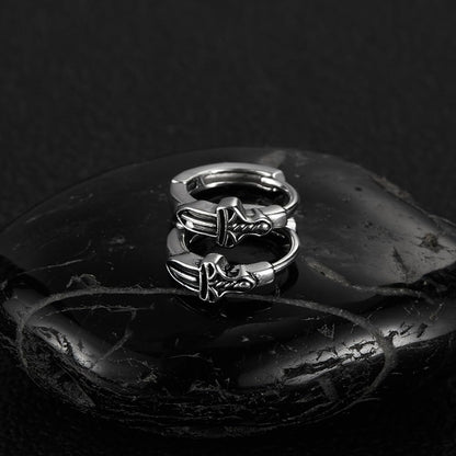 Rockyu ピアス メンズ ステンレス 片耳 剣モチーフ フープ型 シルバー アレルギー対応