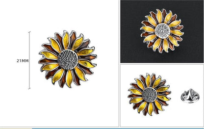 Rockyu ひまわりラペルピン メンズ ゴールド シルバー サンフラワー ピンブローチ フォーマル アクセサリー 結婚式 ビジネス 誕生日 プレゼント