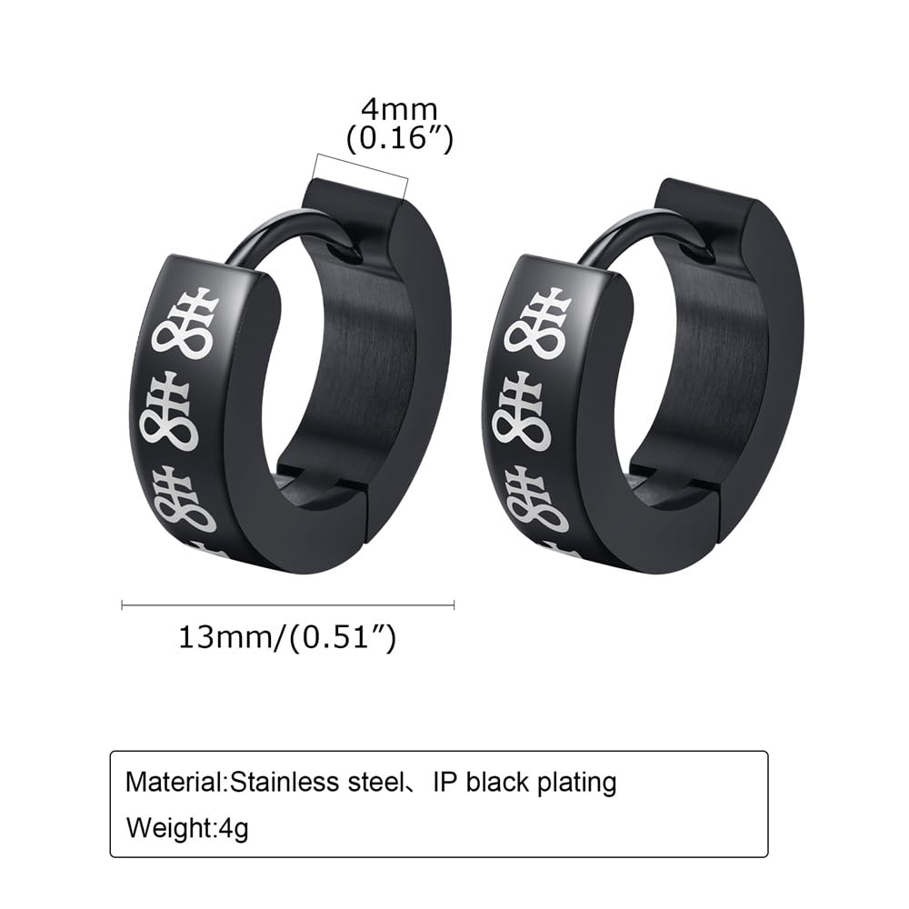 Rockyu ステンレス製 ブラックコーティング柄入りフープピアス メンズ 片耳用