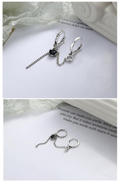 Rockyu シルバー925 スマイル×うさぎモチーフ フリンジピアス（非対称デザイン）