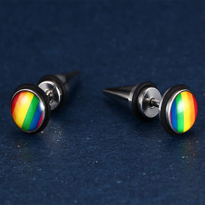 Rockyu レインボー ステンレス スタッドピアス 9mm 円形 メンズ＆ユニセックス