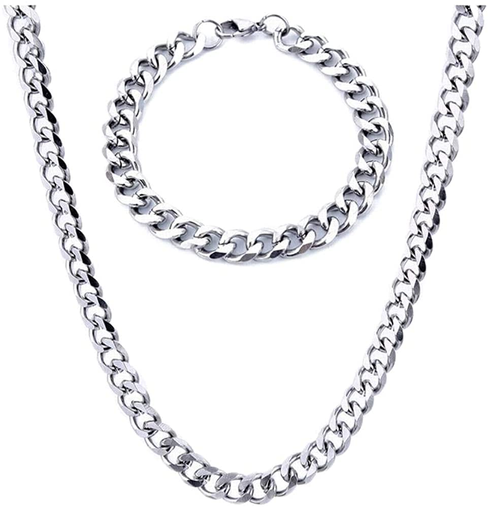 Rockyu ネックレス メンズ 喜平チェーン ブレスレット セット シルバー ステンレス製