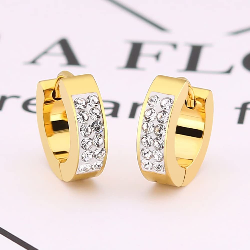 Rockyu メンズ3色リングピアス 多粒ジルコニア チタン製 アレルギー対応 輝きを放つ耳元アクセサリー