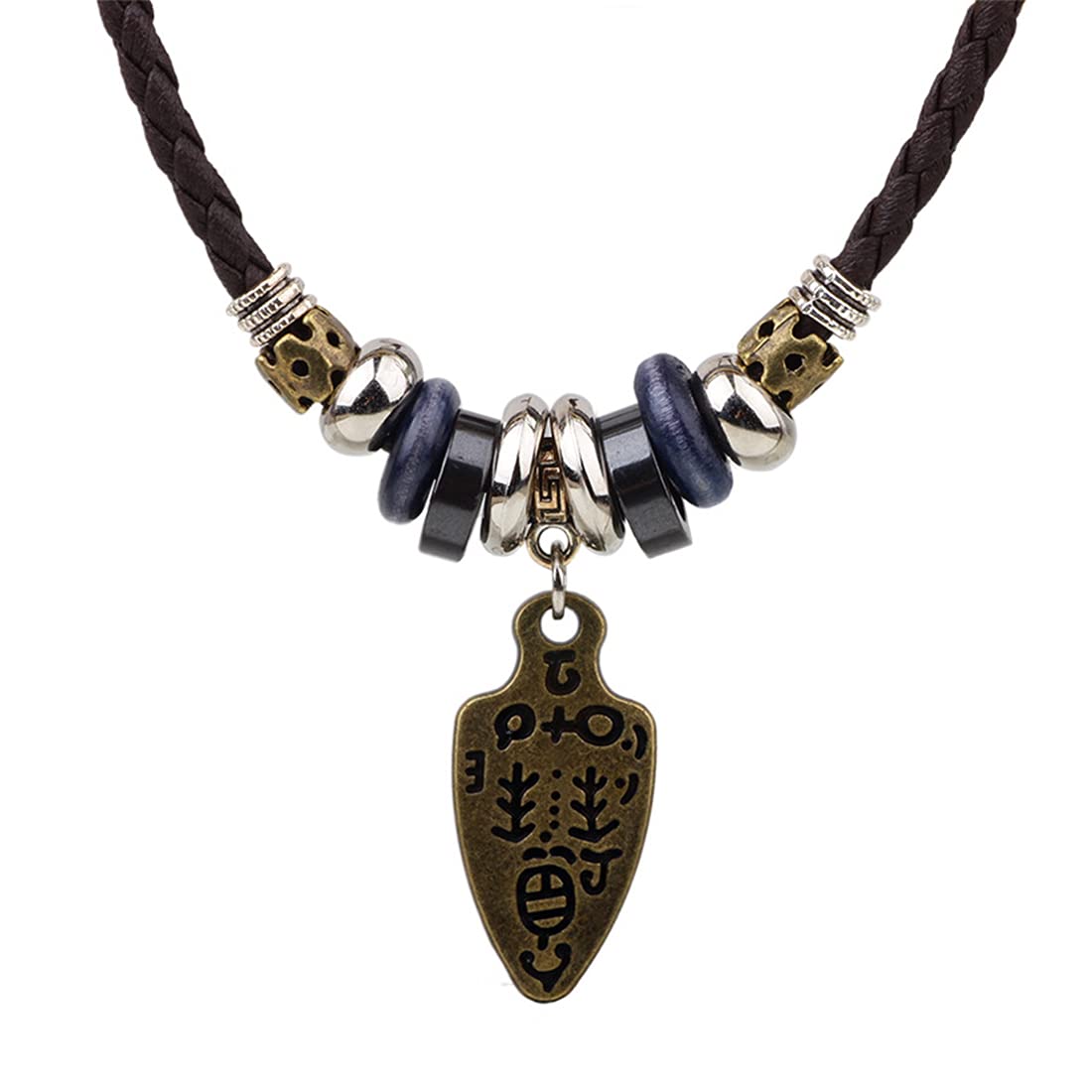 Rockyu ネックレス メンズ レザー 古剣チャーム 民族風 魔除け お守りアクセサリー
