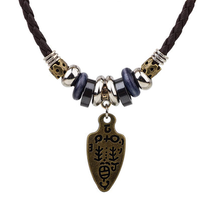 Rockyu ネックレス メンズ レザー 古剣チャーム 民族風 魔除け お守りアクセサリー