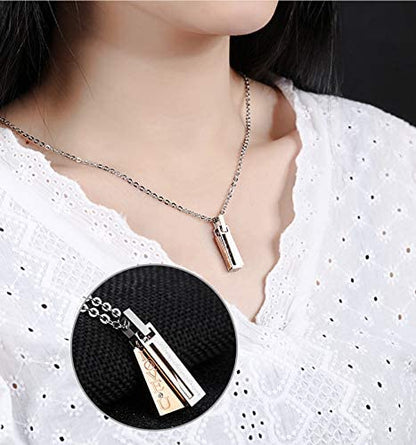 Rockyu ペアネックレス LOVE刻印 メンズ レディース ステンレス製 ピンクゴールド＆ブラック