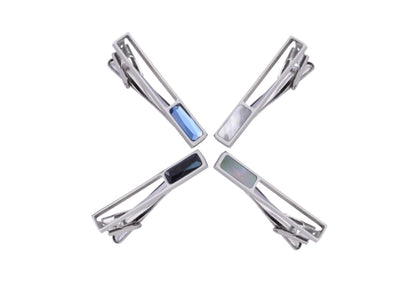 Rockyu ネクタイピン メンズ 誕生石＆天然貝インレイ 水色石 青砂石 パールシェル 黒蝶貝 5cm ビジネス フォーマル