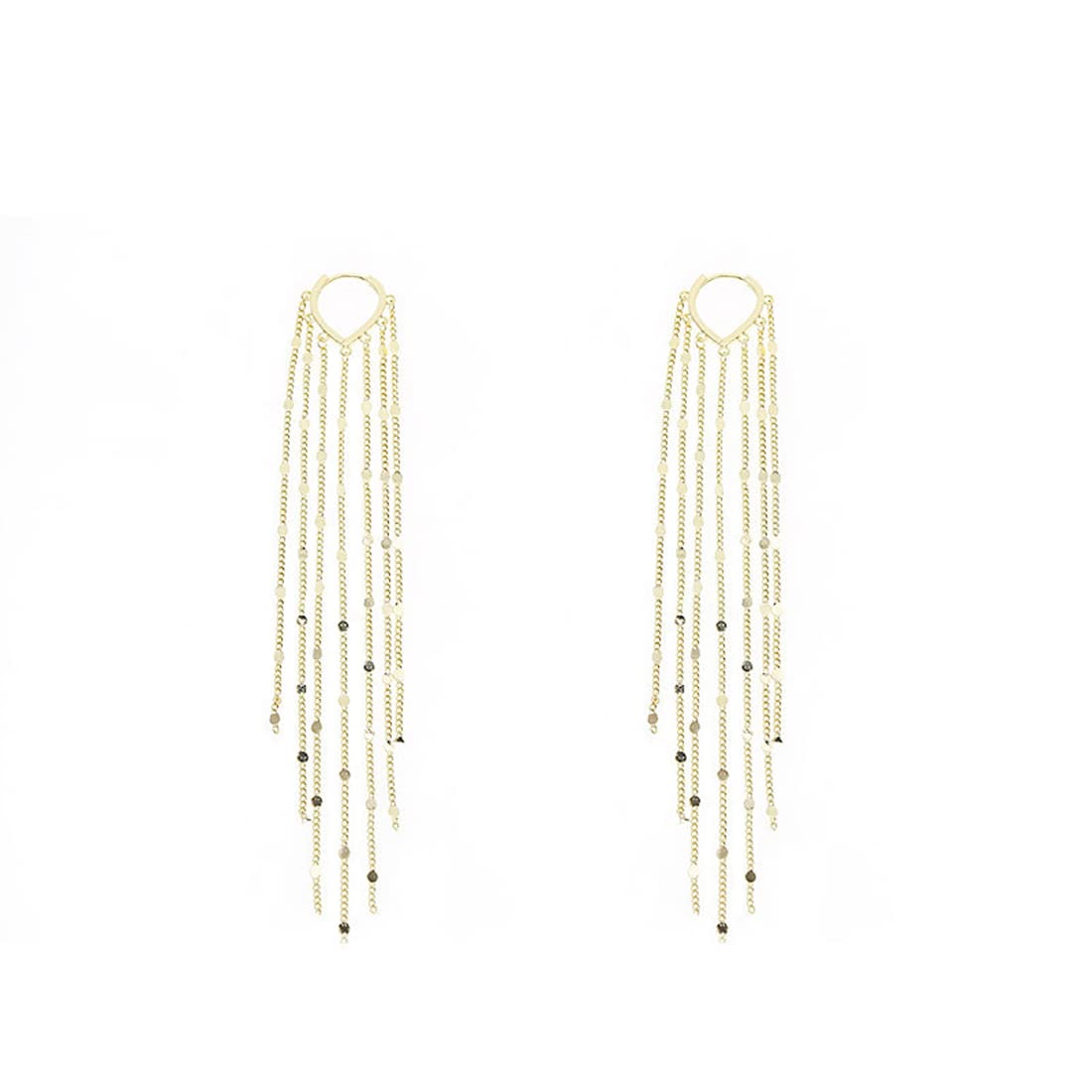 Rockyu フリンジフープピアス レディース ロング 揺れる 18金メッキ 小顔効果 アレルギー対応