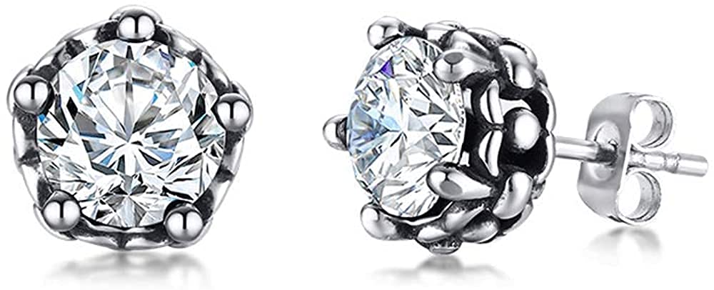 Rockyu ピアス メンズ レディース 両耳用 スタッドピアス ブラック＆クリア CZダイヤモンド