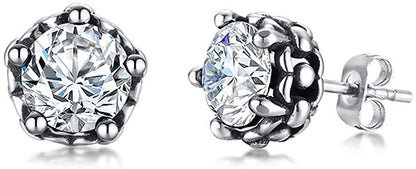 Rockyu ピアス メンズ レディース 両耳用 スタッドピアス ブラック＆クリア CZダイヤモンド