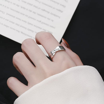 Rockyu 英語メッセージ入りリング S925シルバー レディース フリーサイズ クロスデザイン